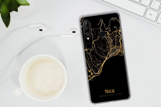 Coque Huawei P30 Lite - Nice - Carte - Or - Coque de téléphone en Siliconen
