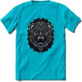 Leeuw - Dieren Mandala T-Shirt | Blauw | Grappig Verjaardag Zentangle Dierenkop Cadeau Shirt | Dames - Heren - Unisex | Wildlife Tshirt Kleding Kado | - Blauw - L