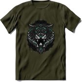 Tijger - Dieren Mandala T-Shirt | Aqua | Grappig Verjaardag Zentangle Dierenkop Cadeau Shirt | Dames - Heren - Unisex | Wildlife Tshirt Kleding Kado | - Leger Groen - L