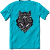 Vos - Dieren Mandala T-Shirt | Paars | Grappig Verjaardag Zentangle Dierenkop Cadeau Shirt | Dames - Heren - Unisex | Wildlife Tshirt Kleding Kado | - Blauw - S