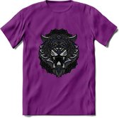 Tijger - Dieren Mandala T-Shirt | Donkerblauw | Grappig Verjaardag Zentangle Dierenkop Cadeau Shirt | Dames - Heren - Unisex | Wildlife Tshirt Kleding Kado | - Paars - M