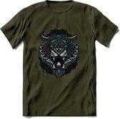 Tijger - Dieren Mandala T-Shirt | Lichtblauw | Grappig Verjaardag Zentangle Dierenkop Cadeau Shirt | Dames - Heren - Unisex | Wildlife Tshirt Kleding Kado | - Leger Groen - XXL