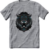 Tijger - Dieren Mandala T-Shirt | Lichtblauw | Grappig Verjaardag Zentangle Dierenkop Cadeau Shirt | Dames - Heren - Unisex | Wildlife Tshirt Kleding Kado | - Donker Grijs - Gemale