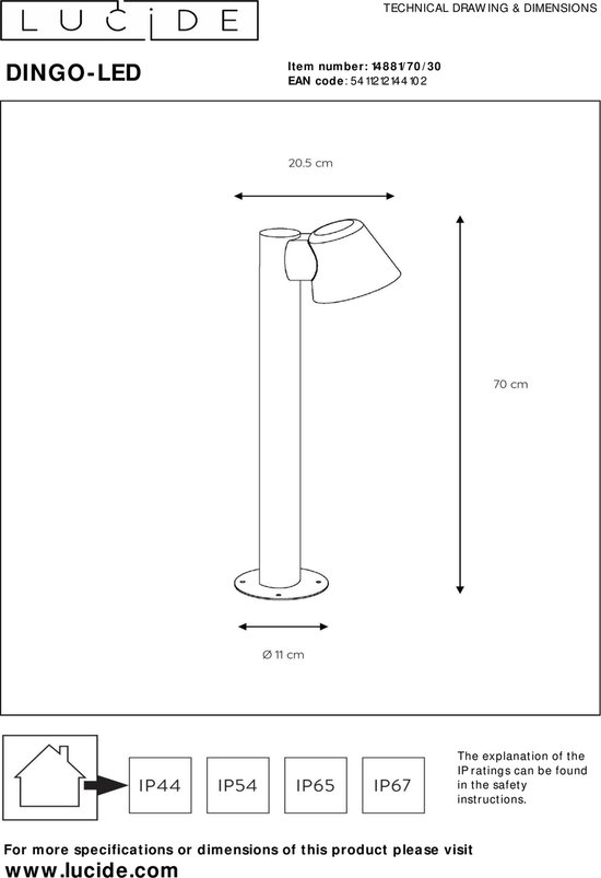 Lucide DINGO-LED - Sokkellamp Binnen/Buiten - LED Dimb. - GU10 - 1x5W 3000K - IP44 - Antraciet - Lucide