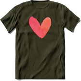 Valentijn Pastel waterverf Hart T-Shirt | Grappig Valentijnsdag Cadeautje voor Hem en Haar | Dames - Heren - Unisex | Kleding Cadeau | - Leger Groen - L