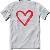 Valentijn Hart T-Shirt | Grappig Valentijnsdag Cadeautje voor Hem en Haar | Dames - Heren - Unisex | Kleding Cadeau | - Licht Grijs - Gemaleerd - M