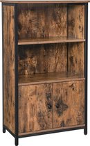 Boekenkast, Kantoorplank, Keukenkast met 2 open vakken, 1 vak met kastdeuren, multifunctioneel, Industrieel design, vintage bruin-zwart LSC65BX
