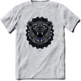 Beer - Dieren Mandala T-Shirt | Donkerblauw | Grappig Verjaardag Zentangle Dierenkop Cadeau Shirt | Dames - Heren - Unisex | Wildlife Tshirt Kleding Kado | - Licht Grijs - Gemaleer