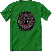 Beer - Dieren Mandala T-Shirt | Rood | Grappig Verjaardag Zentangle Dierenkop Cadeau Shirt | Dames - Heren - Unisex | Wildlife Tshirt Kleding Kado | - Donker Groen - XXL