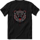 Beer - Dieren Mandala T-Shirt | Rood | Grappig Verjaardag Zentangle Dierenkop Cadeau Shirt | Dames - Heren - Unisex | Wildlife Tshirt Kleding Kado | - Zwart - S