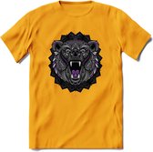 Beer - Dieren Mandala T-Shirt | Paars | Grappig Verjaardag Zentangle Dierenkop Cadeau Shirt | Dames - Heren - Unisex | Wildlife Tshirt Kleding Kado | - Geel - XXL