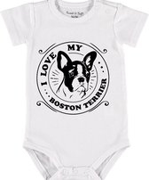 Baby Rompertje met tekst 'Boston terrier 1.2' |Korte mouw l | wit zwart | maat 50/56 | cadeau | Kraamcadeau | Kraamkado