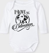 Baby Rompertje met tekst 'Dalmatier/ Dalmatian' |Lange mouw l | wit zwart | maat 50/56 | cadeau | Kraamcadeau | Kraamkado