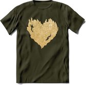 Valentijn Goud Hart T-Shirt | Grappig Valentijnsdag Cadeautje voor Hem en Haar | Dames - Heren - Unisex | Kleding Cadeau | - Leger Groen - XL