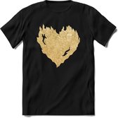 Valentijn Goud Hart T-Shirt | Grappig Valentijnsdag Cadeautje voor Hem en Haar | Dames - Heren - Unisex | Kleding Cadeau | - Zwart - M