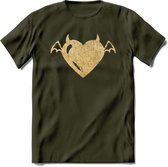 Valentijn Goud Hart T-Shirt | Grappig Valentijnsdag Cadeautje voor Hem en Haar | Dames - Heren - Unisex | Kleding Cadeau | - Leger Groen - S