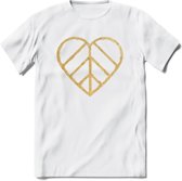 Valentijn Goud Hart T-Shirt | Grappig Valentijnsdag Cadeautje voor Hem en Haar | Dames - Heren - Unisex | Kleding Cadeau | - Wit - 3XL