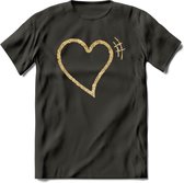 Valentijn Goud Hart T-Shirt | Grappig Valentijnsdag Cadeautje voor Hem en Haar | Dames - Heren - Unisex | Kleding Cadeau | - Donker Grijs - XXL