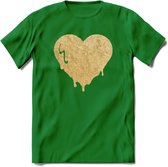 Valentijn Goud Hart T-Shirt | Grappig Valentijnsdag Cadeautje voor Hem en Haar | Dames - Heren - Unisex | Kleding Cadeau | - Donker Groen - XL