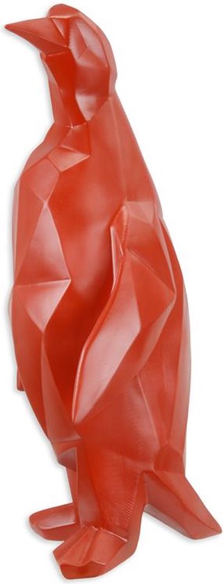 Sculpture en résine - Pingouin figure polygone - Sculpture rouge - 48,6 cm de haut