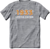 1933 Limited Edition T-Shirt | Goud - Zilver | Grappig Verjaardag en Feest Cadeau Shirt | Dames - Heren - Unisex | Tshirt Kleding Kado | - Donker Grijs - Gemaleerd - XL