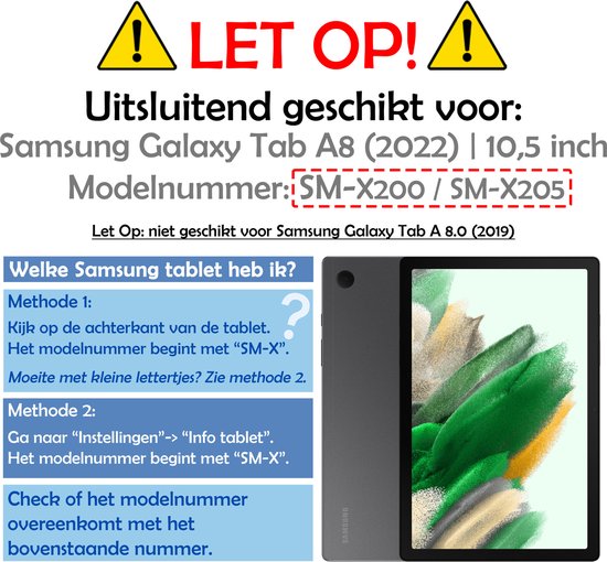 Attention : Convient uniquement pour Samsung Galaxy Tab A8 (2022) 10,5 pouces.
