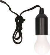 Treklamp LED op batterijen zwart 15 cm - Hanglampje met trekschakelaar zwart 15 cm