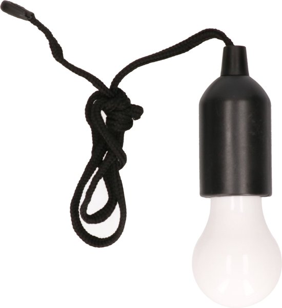 Treklamp LED op batterijen zwart 15 cm - Hanglampje met trekschakelaar zwart 15 cm