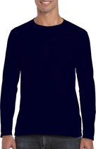 Basic heren t-shirt navy blauw met lange mouwen - Herenkleding - herenshirt met lange mouw XL