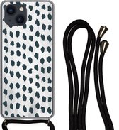 Coque avec cordon iPhone 13 - Pois - Zwart - Marbre - Siliconen - Bandoulière - Coque arrière avec cordon - Coque pour téléphone avec cordon - Coque avec corde
