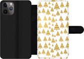 Bookcase Geschikt voor iPhone 11 Pro telefoonhoesje - Kerstboom - Wit - Goud - Patronen - Met vakjes - Wallet case met magneetsluiting