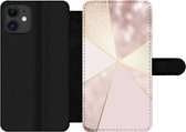 Bookcase Geschikt voor iPhone 11 telefoonhoesje - Marmer print - Roze - Goud - Chic - Met vakjes - Wallet case met magneetsluiting