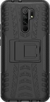 Mobigear Hoesje geschikt voor Xiaomi Redmi 9 Telefoonhoesje Hardcase | Mobigear Tire Backcover Shockproof met Standaard | Schokbestendig Redmi 9 Telefoonhoesje | Anti Shock Proof - Zwart