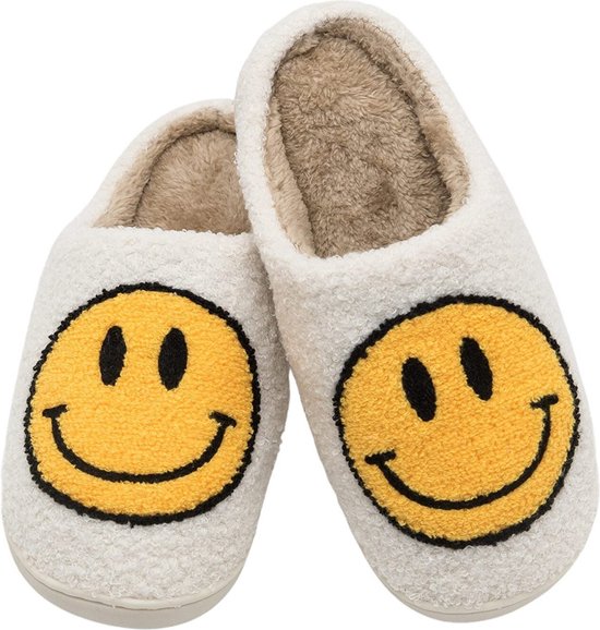 JAXY Smiley Slippers - Smiley Pantoffels - Pantoffels - Smiley Sloffen - Pantoffels Dames en Heren - Sloffen - Sloffen Dames en Heren - Maat 37-38 - Wit - JAXY