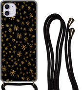 Hoesje met koord Geschikt voor iPhone 11 - Kerst - Sneeuwvlok - Goud - Siliconen - Crossbody - Backcover met Koord - Telefoonhoesje met koord - Hoesje met touw