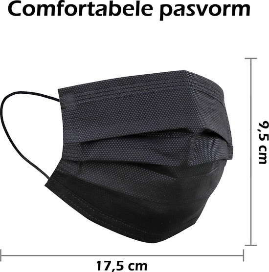 Masque buccal Zwart jetable - Masque buccal jetable non Medisch Masque buccal Zwart - Masque buccal Zwart jetable universel - 750 pièces