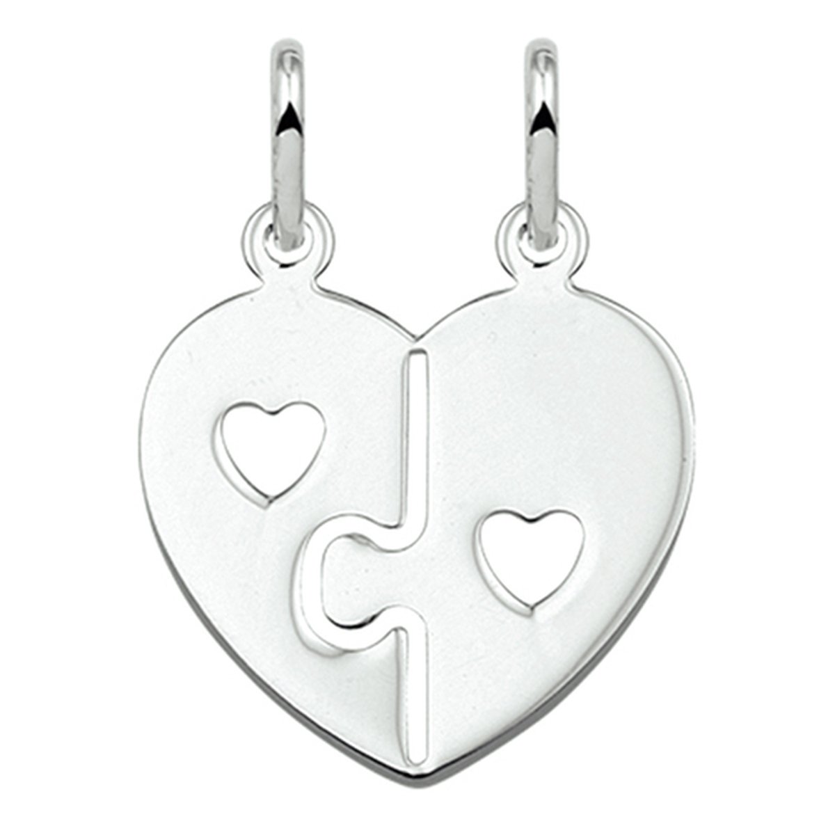 Vriendschapshartje® Breekhartje puzzelstukje met hartjes zilver - hart hanger - breekhart