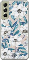 Casimoda® hoesje - Geschikt voor Samsung S21 FE - Bloemen / Floral blauw - Backcover - Siliconen/TPU - Blauw