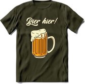 Bier Hier! T-Shirt | Bier Kleding | Feest | Drank | Grappig Verjaardag Cadeau | - Leger Groen - XXL