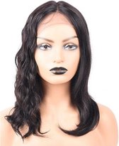 Mandy’s Pruiken Voor Dames -  Stijl Haar - Golvend Haar - 100% Echt haar - Human Hair - Gemakkelijk Te Bevestigen - Glanzend En Dik Haar - Zwart - 41 cm