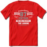 87 Jaar Legend T-Shirt | Zilver - Wit | Grappig Verjaardag en Feest Cadeau | Dames - Heren - Unisex | Kleding Kado | - Rood - XXL