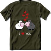 I Love You - Valentijn T-Shirt | Grappig Valentijnsdag Cadeautje voor Hem en Haar | Dames - Heren - Unisex | Kleding Cadeau | - Leger Groen - S