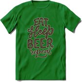Eat Sleep Beer Repeat T-Shirt | Bier Kleding | Feest | Drank | Grappig Verjaardag Cadeau | - Donker Groen - 3XL