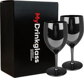MyDrinkglass Plastic Wijnglazen Lissabon Zwart | Plastic Wijnglazen | 2 Stuks | Wijnglazen Witte Wijn | Wijnglazen Rood | Wijnglazen Set | Plastic Glazen | Zero Waste | Herbruikbaa