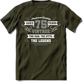 75 Jaar Legend T-Shirt | Zilver - Wit | Grappig Verjaardag en Feest Cadeau | Dames - Heren - Unisex | Kleding Kado | - Leger Groen - L