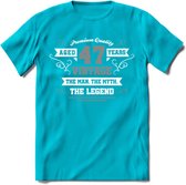 47 Jaar Legend T-Shirt | Zilver - Wit | Grappig Verjaardag en Feest Cadeau | Dames - Heren - Unisex | Kleding Kado | - Blauw - XL