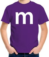Letter M verkleed/ carnaval t-shirt paars voor kinderen - M en M carnavalskleding / feest shirt kleding / kostuum 122/128