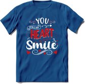 You Make My Heart Smile - Valentijn T-Shirt | Grappig Valentijnsdag Cadeautje voor Hem en Haar | Dames - Heren - Unisex | Kleding Cadeau | - Donker Blauw - XL