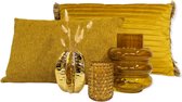 Home Styling Box | Mustard Yellow | Geel | Woonaccessoires | Set | Vaas | Kussens | Franjes | Trendy | Goud | Droogbloemen | Cadeau | Valentijn | Housewarming