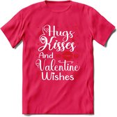 Hugs Kisses and Valentine Wishes - Valentijn T-Shirt | Grappig Valentijnsdag Cadeautje voor Hem en Haar | Dames - Heren - Unisex | Kleding Cadeau | - Roze - S